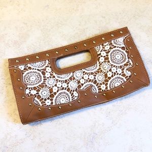 Cato Brown Faux Leather and Crochet Clutch